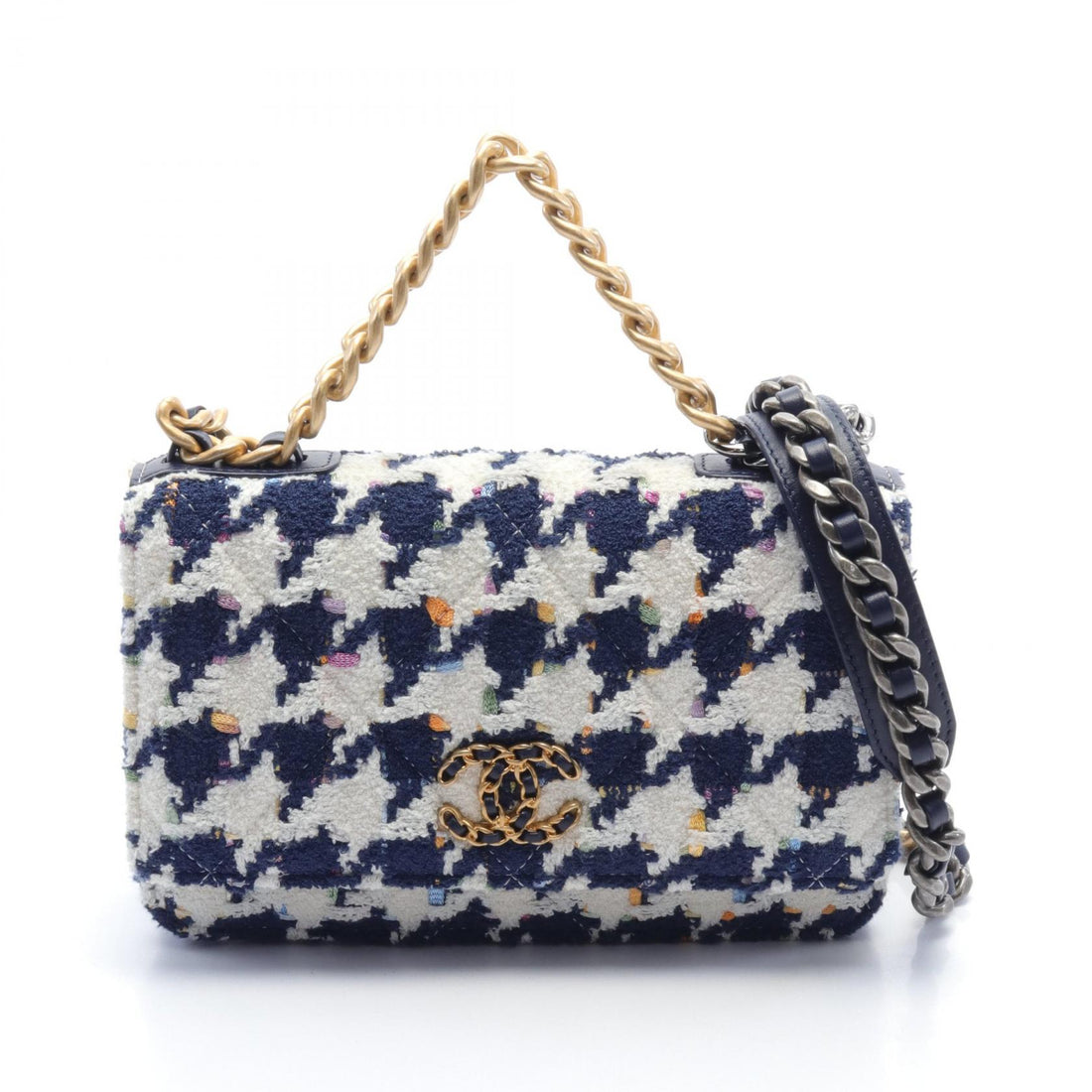 Chanel Leather Shoulder Bag Navy/White Multi