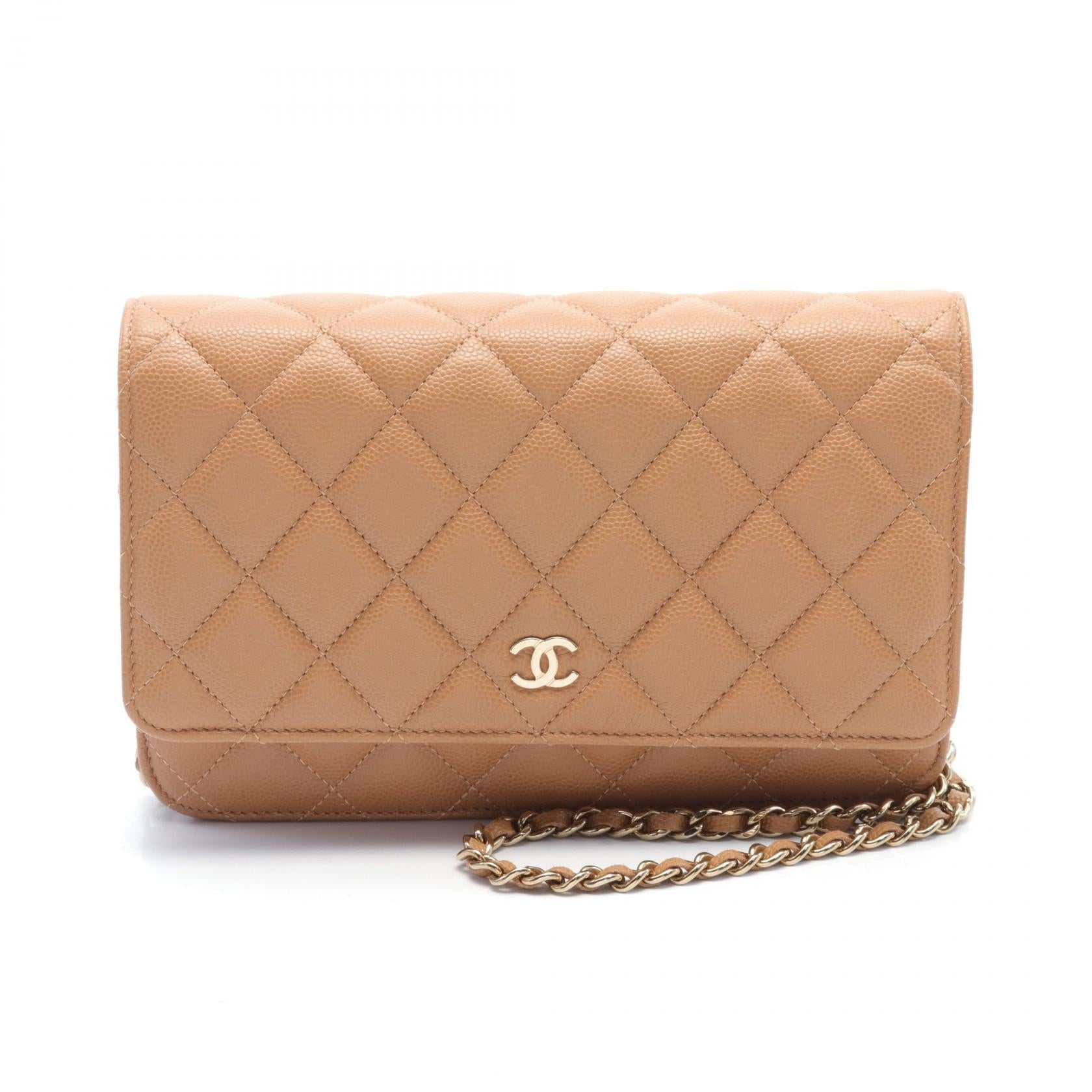 Chanel Quilted Caviar Wallet on Chain Leather Shoulder Bag in Great Condition