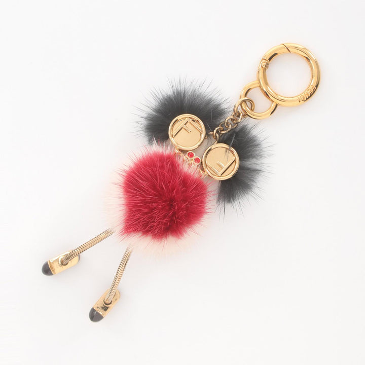 Fendi Chick Mink Fur Pom Pom Bag Charm Metal Key Chain in Great Condition