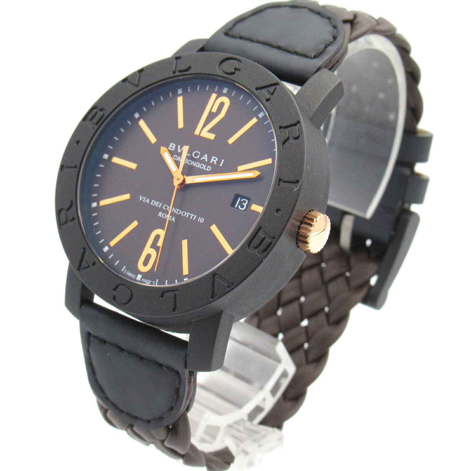 Bvlgari Carbon Gold Leather Automatic Watch BB40CL