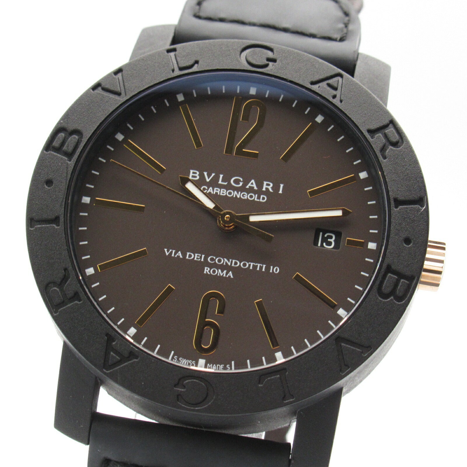 Bvlgari Carbon Gold Leather Automatic Watch BB40CL