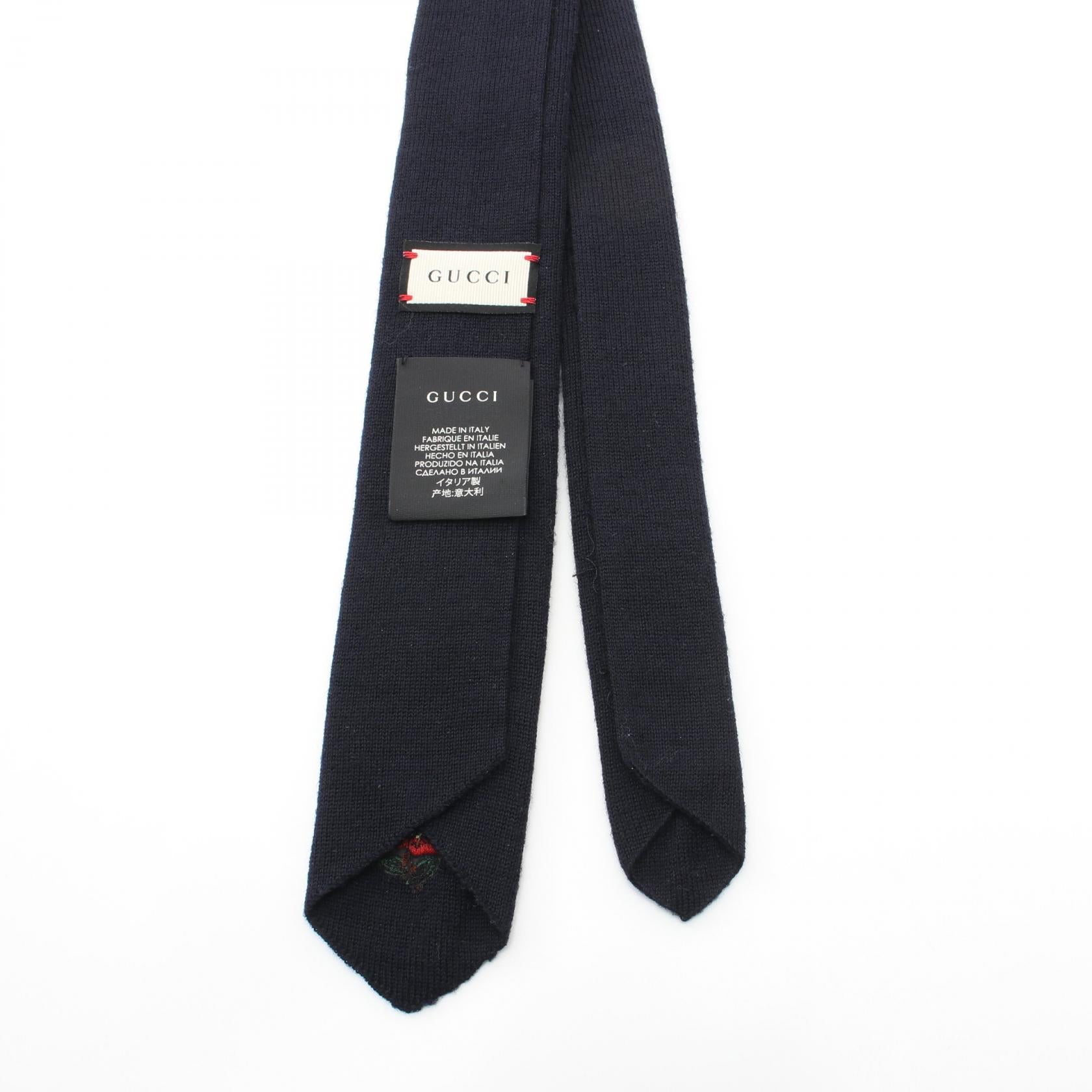 Gucci Wool Embroidery Tie Navy Multicolor