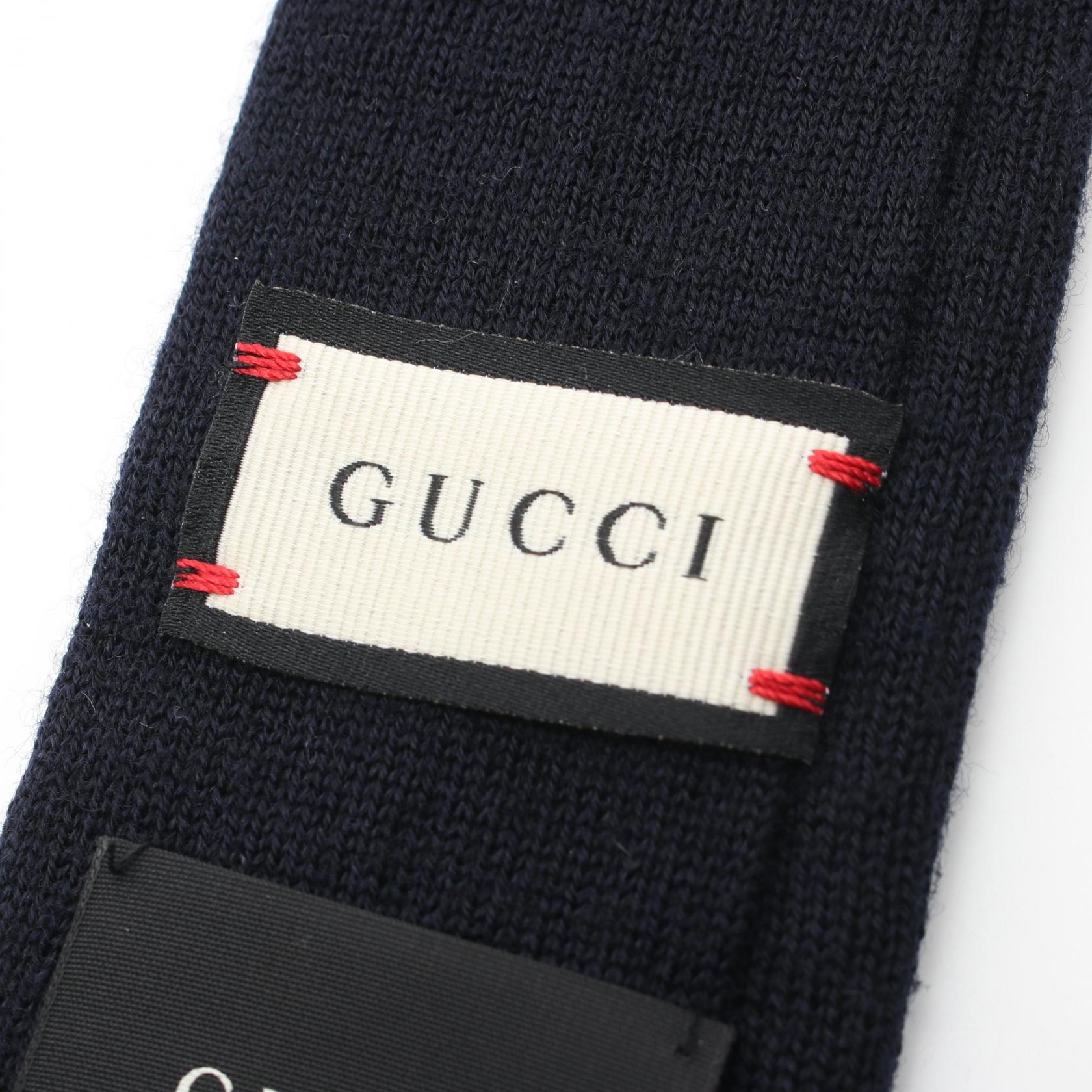 Gucci Wool Embroidery Tie Navy Multicolor