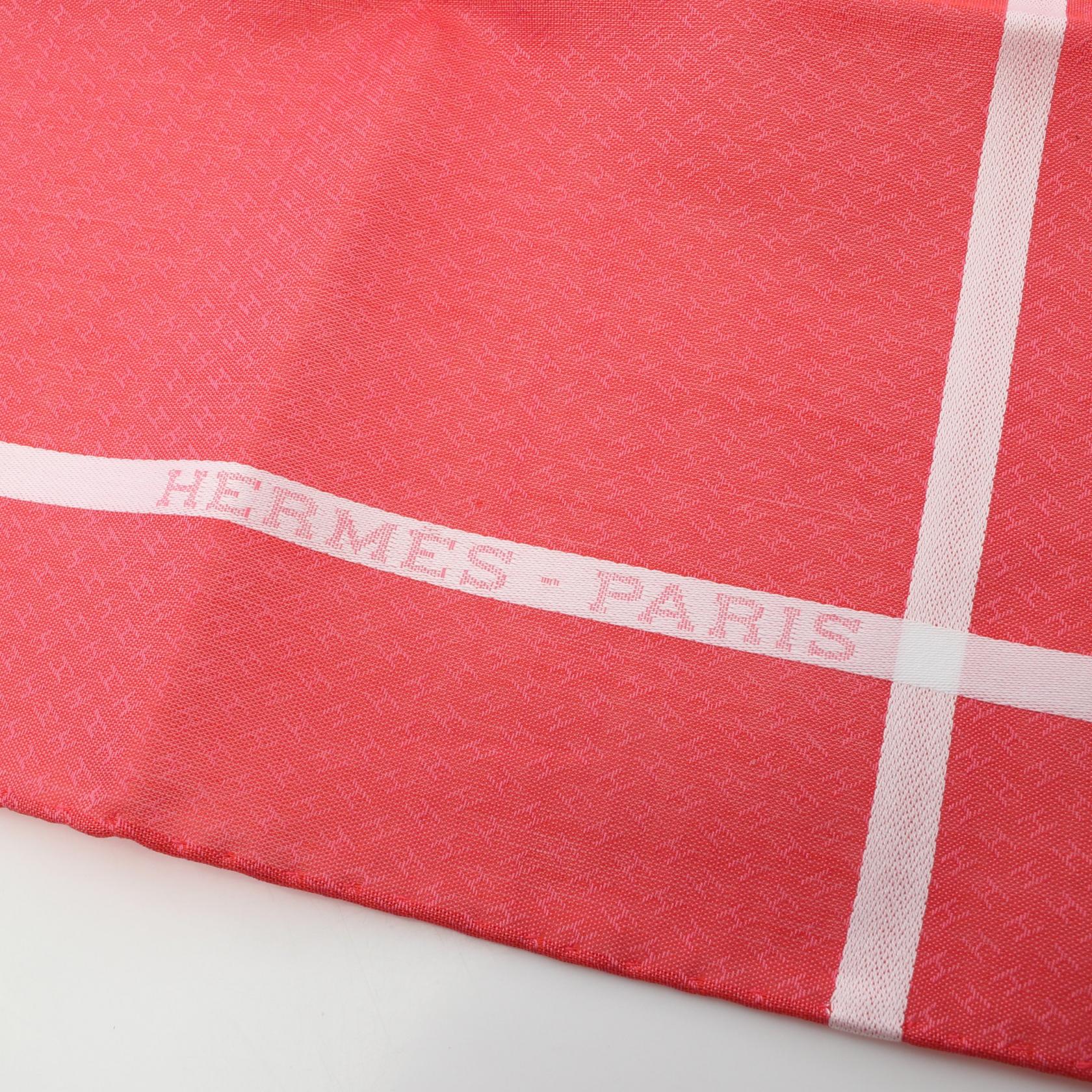 Hermes Jacquard H Cotton Scarf Red/White