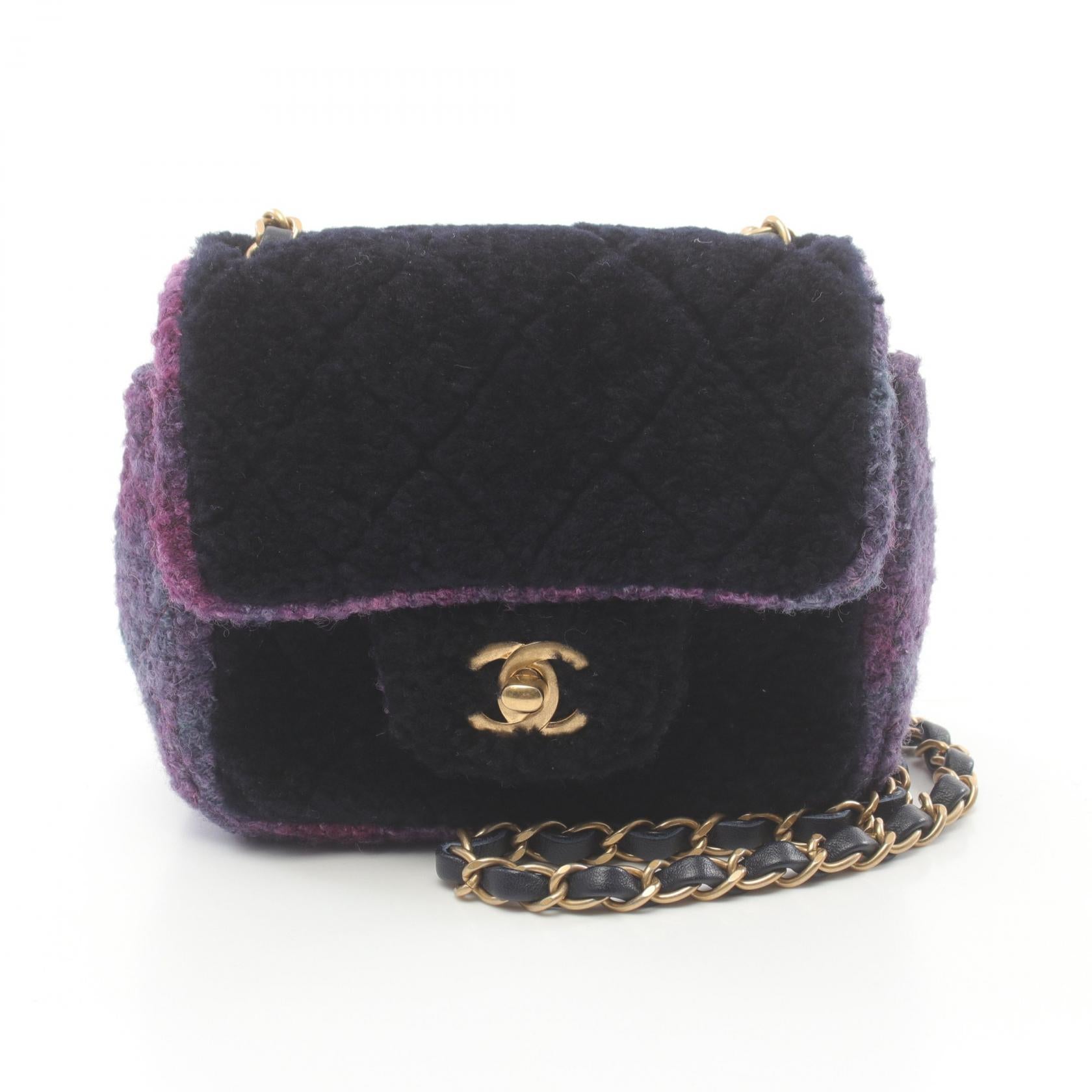 Chanel Mini Matelasse Shoulder Bag Fabric Leather Fur