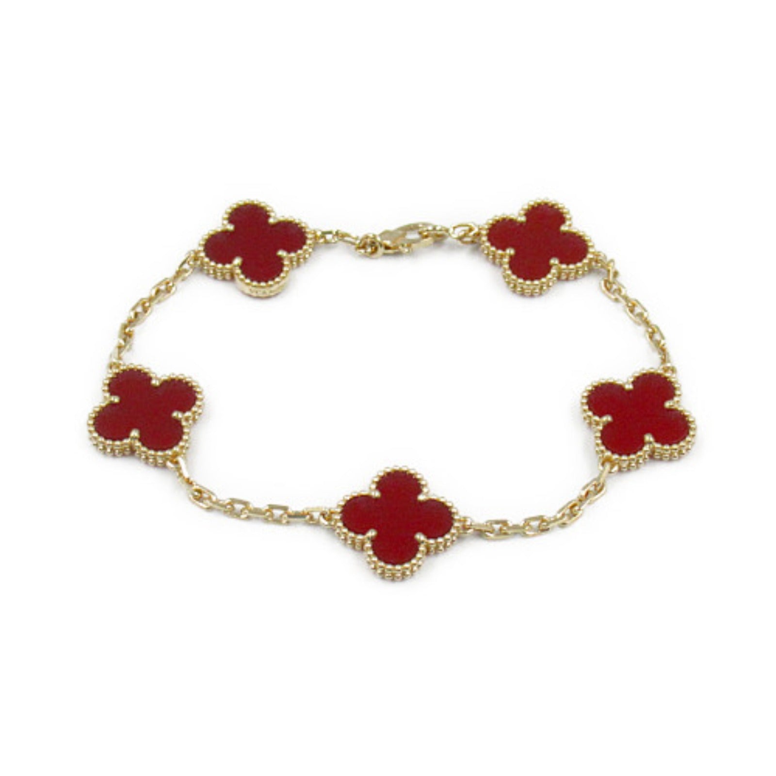 Van Cleef & Arpels Vintage Alhambra 5 Motif Bracelet K18 YG Carnelian