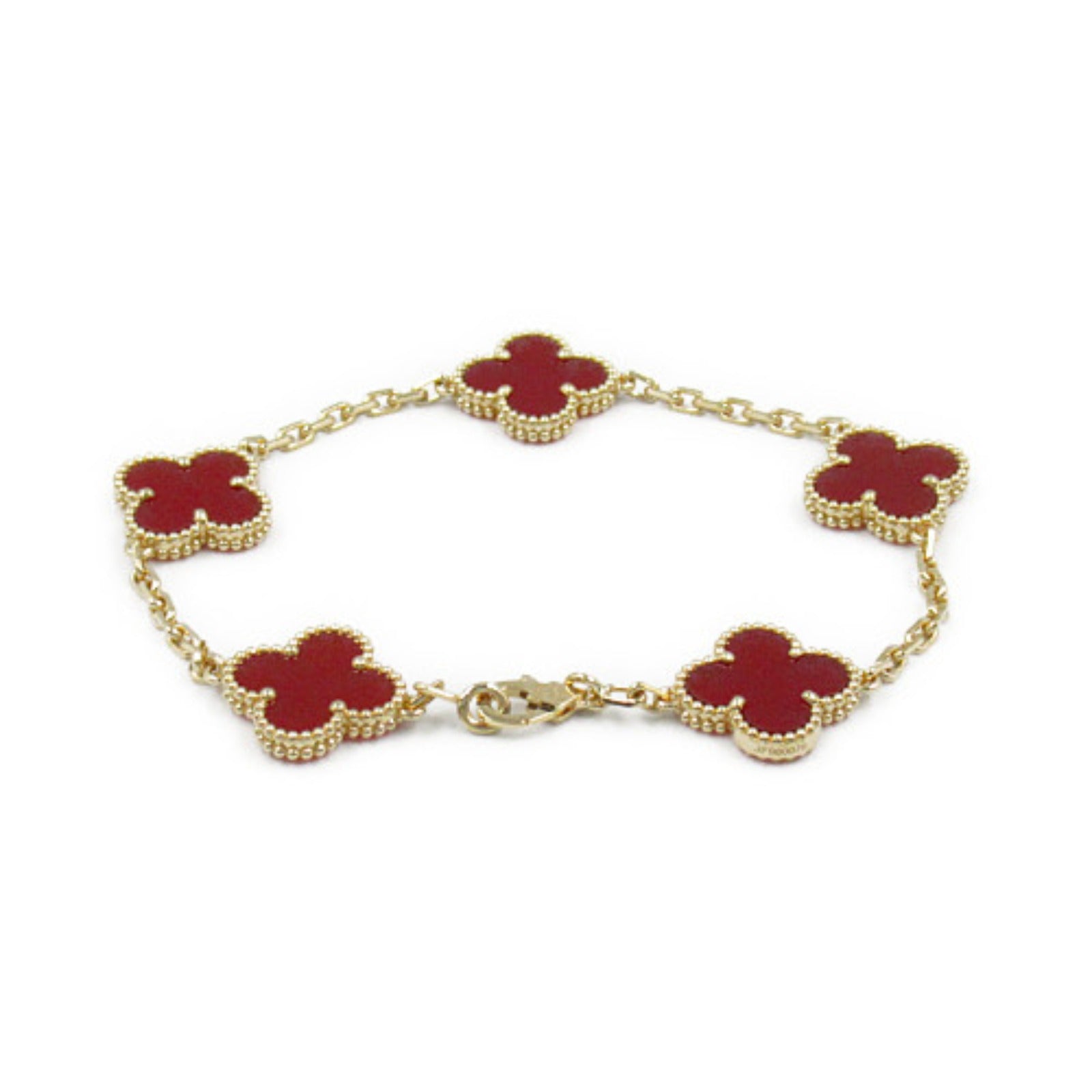 Van Cleef & Arpels Vintage Alhambra 5 Motif Bracelet K18 YG Carnelian