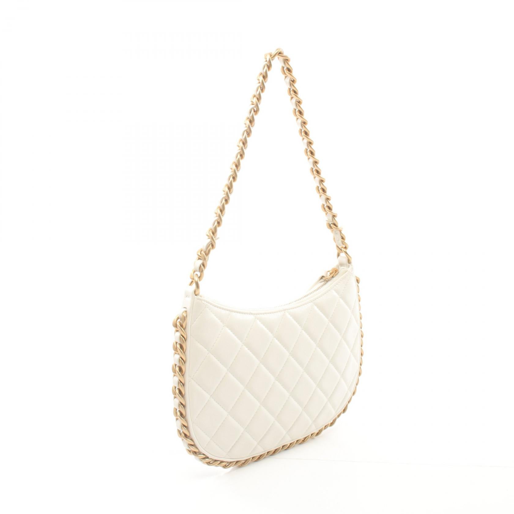 Chanel Lambskin Shoulder Bag White AP3486