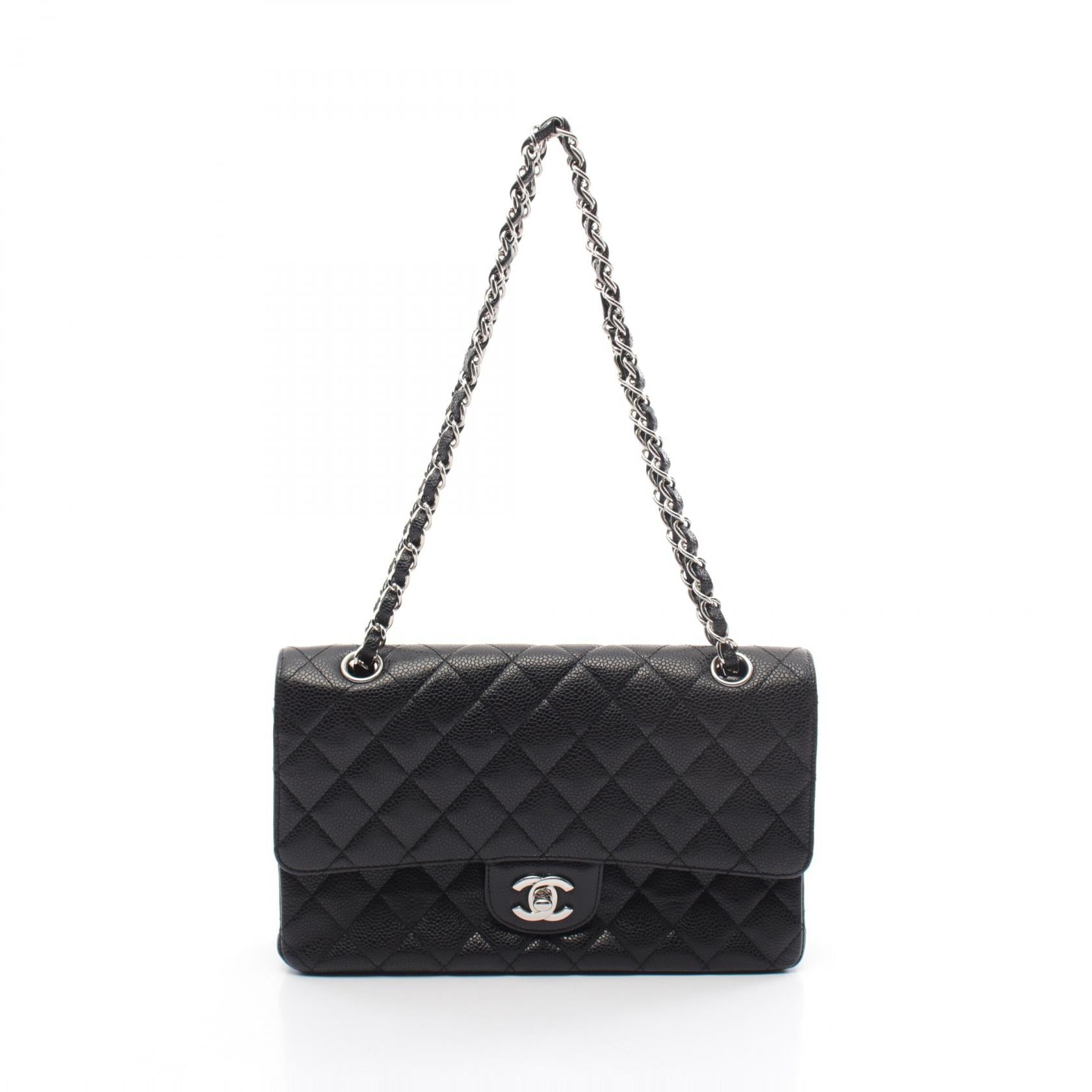 Chanel Matelasse W Flap Shoulder Bag Leather Black