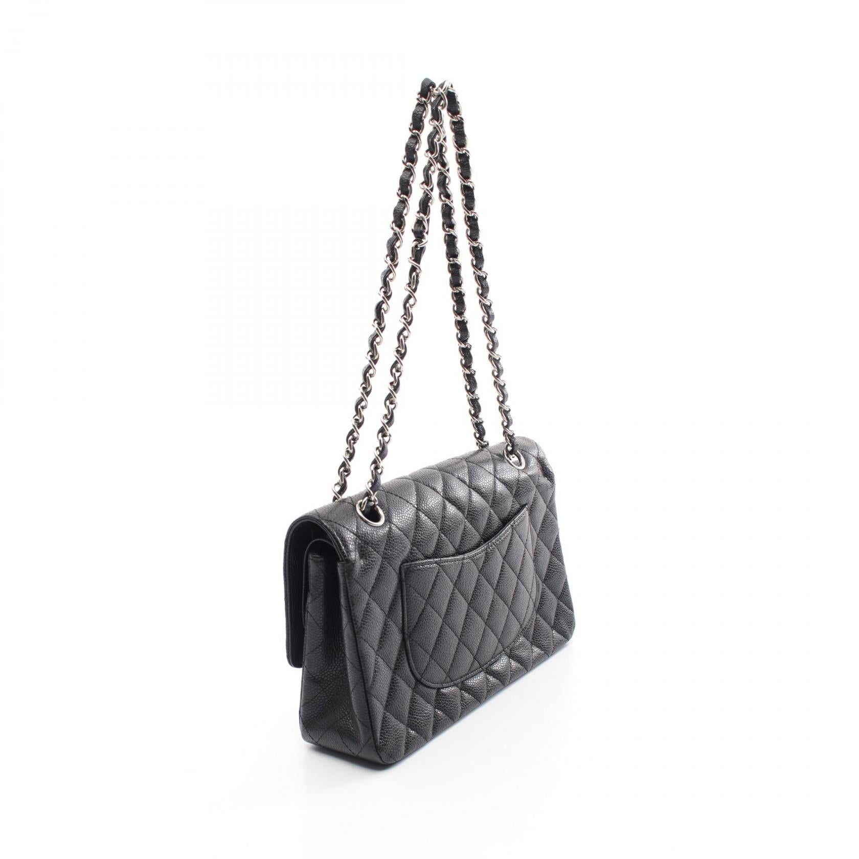 Chanel Matelasse W Flap Shoulder Bag Leather Black