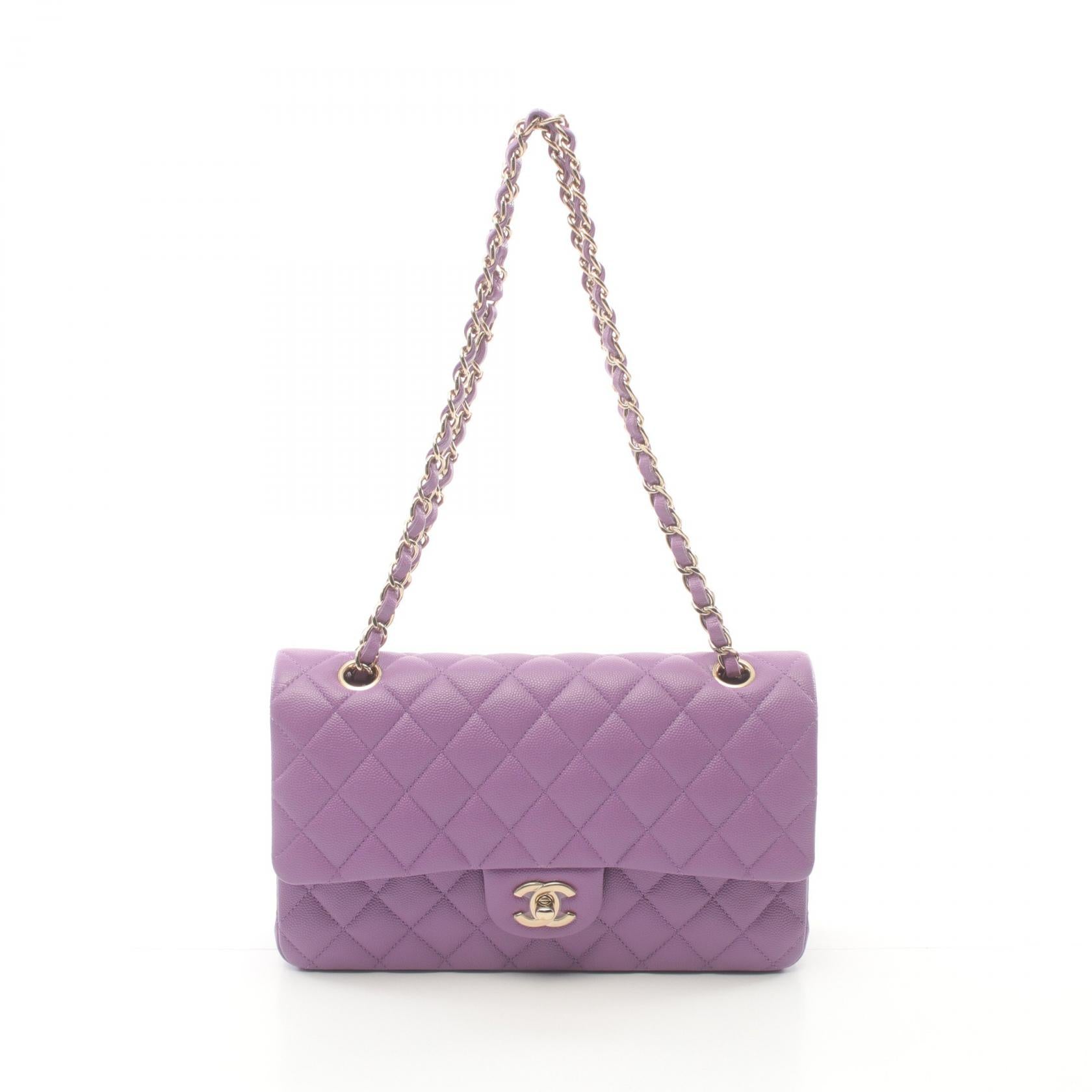 Chanel Matelasse W Flap Shoulder Bag Purple