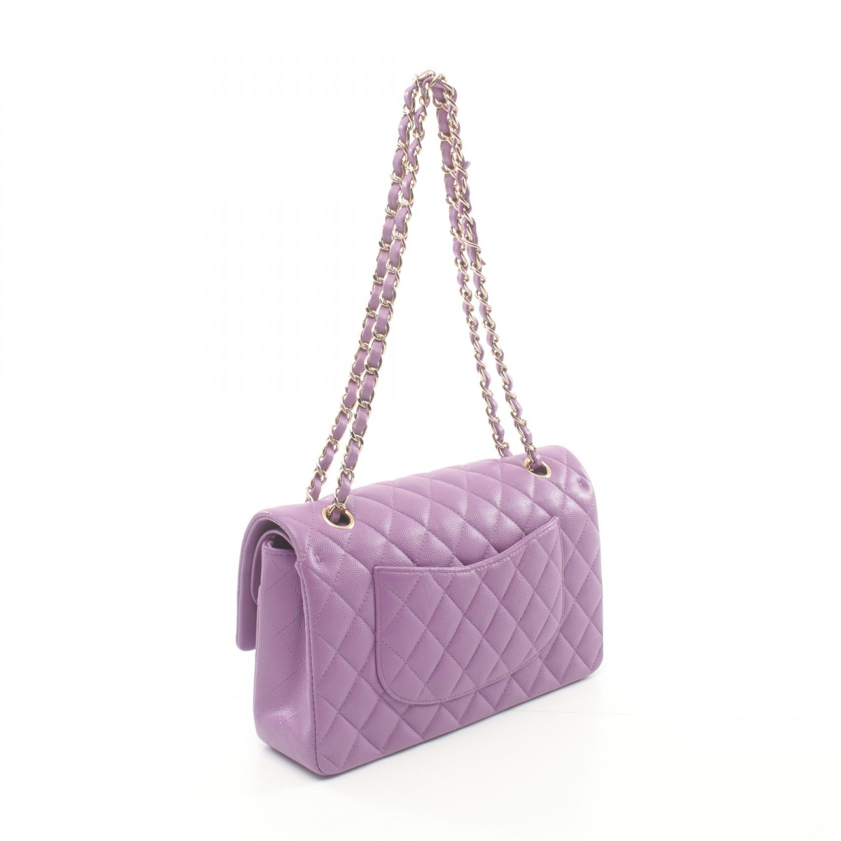 Chanel Matelasse W Flap Shoulder Bag Purple