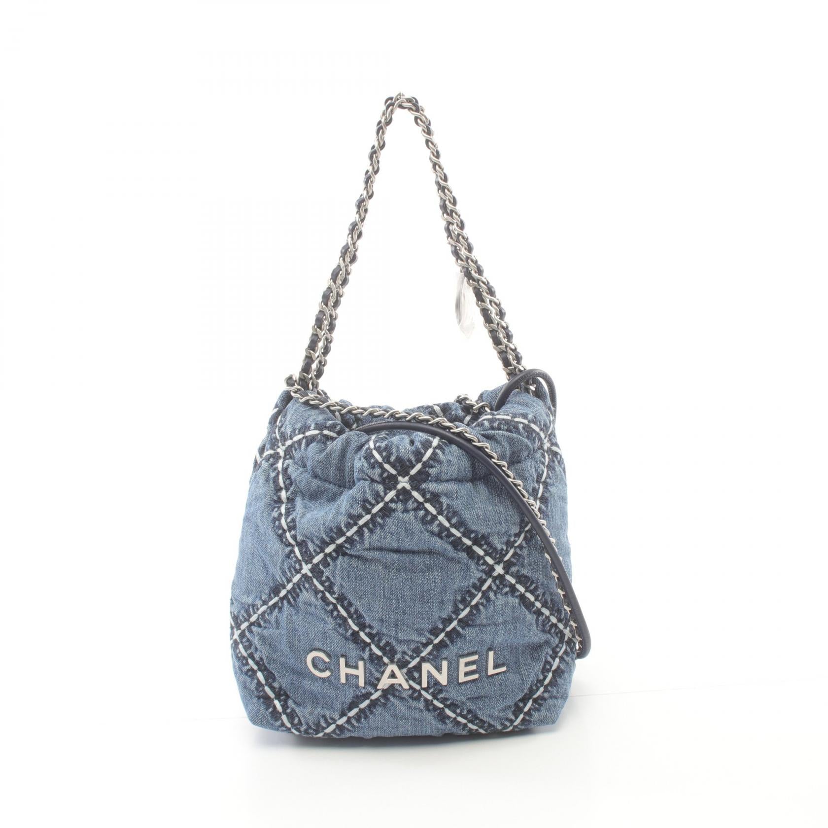 Chanel 22 Mini Denim Shoulder Bag Navy