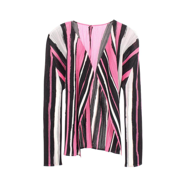 Pleats Please Pleats Stripe Polyester Cardigan