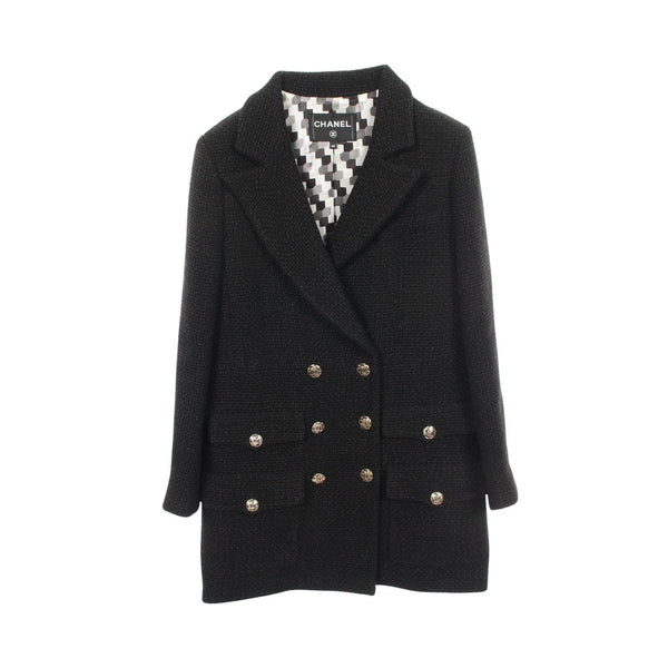 Chanel Double Breasted Tweed Wool Cotton Blend Jacket
