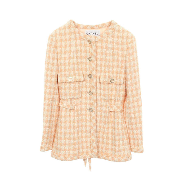 Chanel Houndstooth Tweed Collarless Jacket
