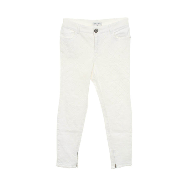 CHANEL Coco Mark Button Matelasse Cotton Denim Pants