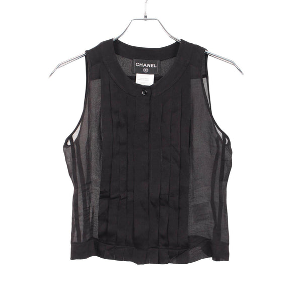 CHANEL Silk Sleeveless Pleated Blouse