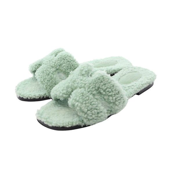Hermes Oran Bois Shearling Mules