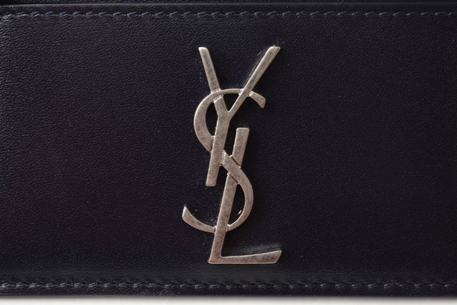 Yves Saint Laurent Leather Card Case Dark Navy/Matte Silver in Pristine Condition