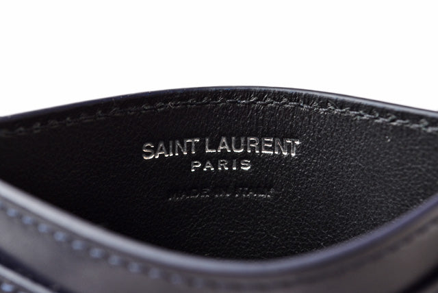 Yves Saint Laurent Leather Card Case Dark Navy/Matte Silver in Pristine Condition