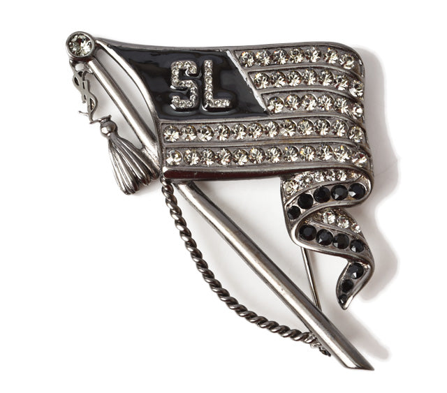 Saint Laurent Rhinestone Flag Motif Pin Brooch