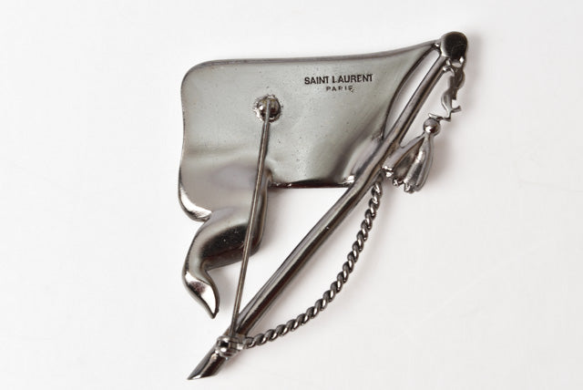 Saint Laurent Rhinestone Flag Motif Pin Brooch