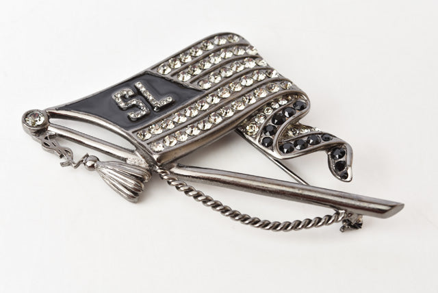 Saint Laurent Rhinestone Flag Motif Pin Brooch