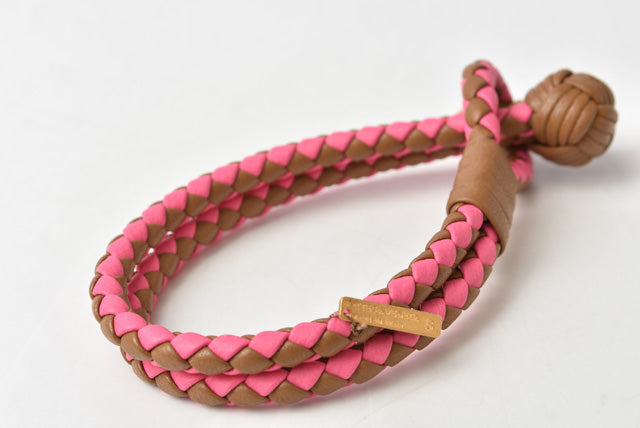 Bottega Veneta Intrecciato Double Bracelet/Bangle Pink/Brown in Pristine Condition