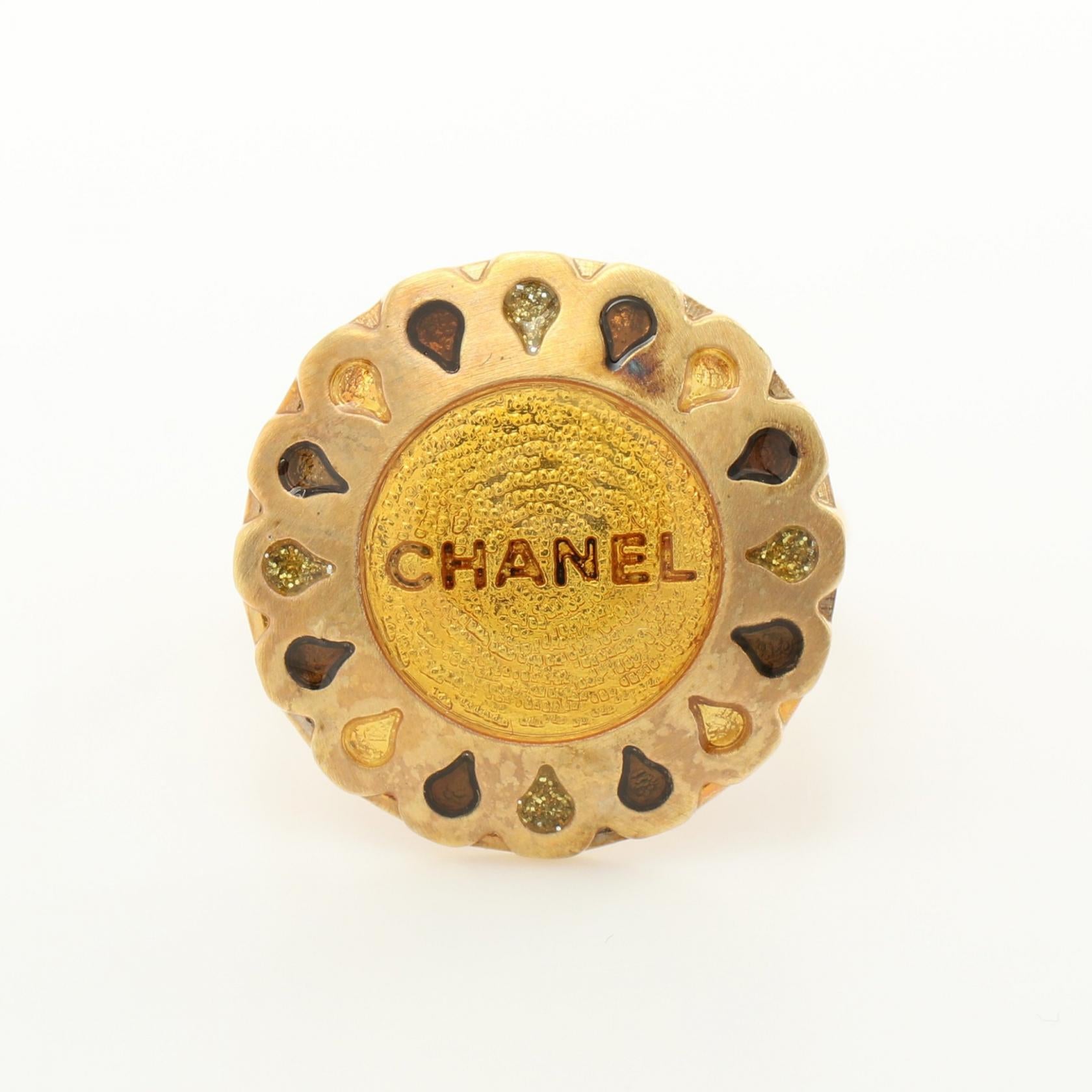 Chanel Flower Motif Logo Ring Gold Multicolor