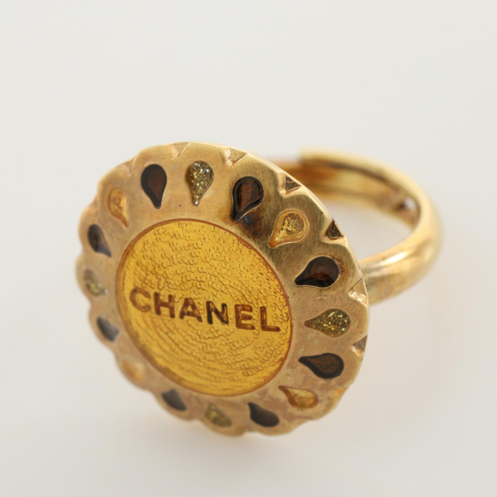 Chanel Flower Motif Logo Ring Gold Multicolor