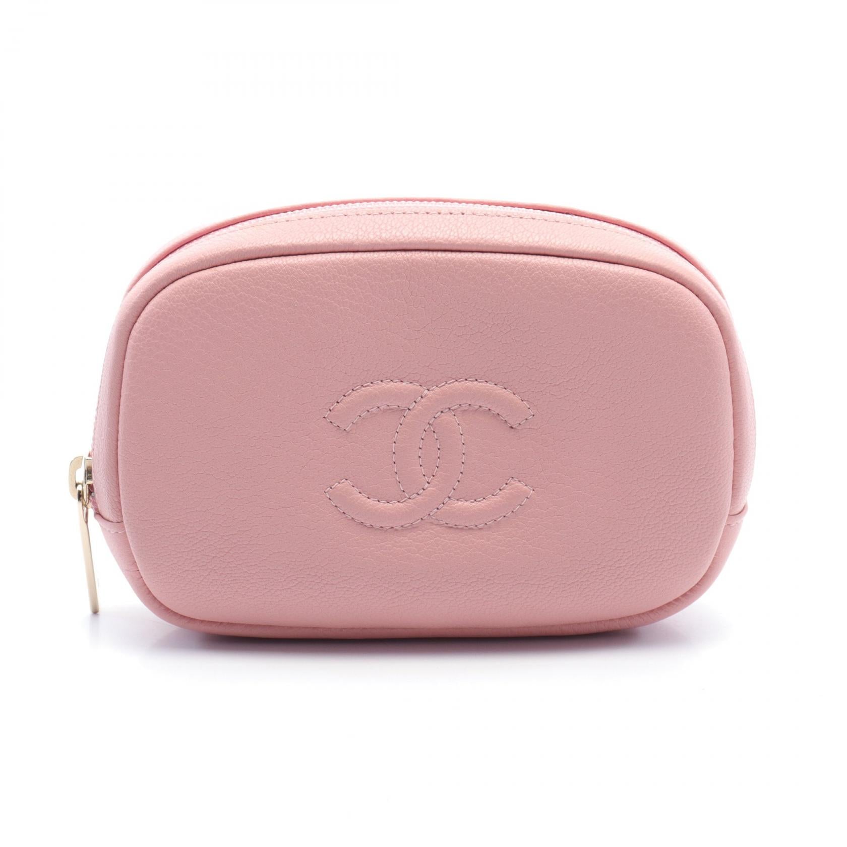 Chanel CC Leather Zip Pouch Leather Vanity Bag in Very Good Condition