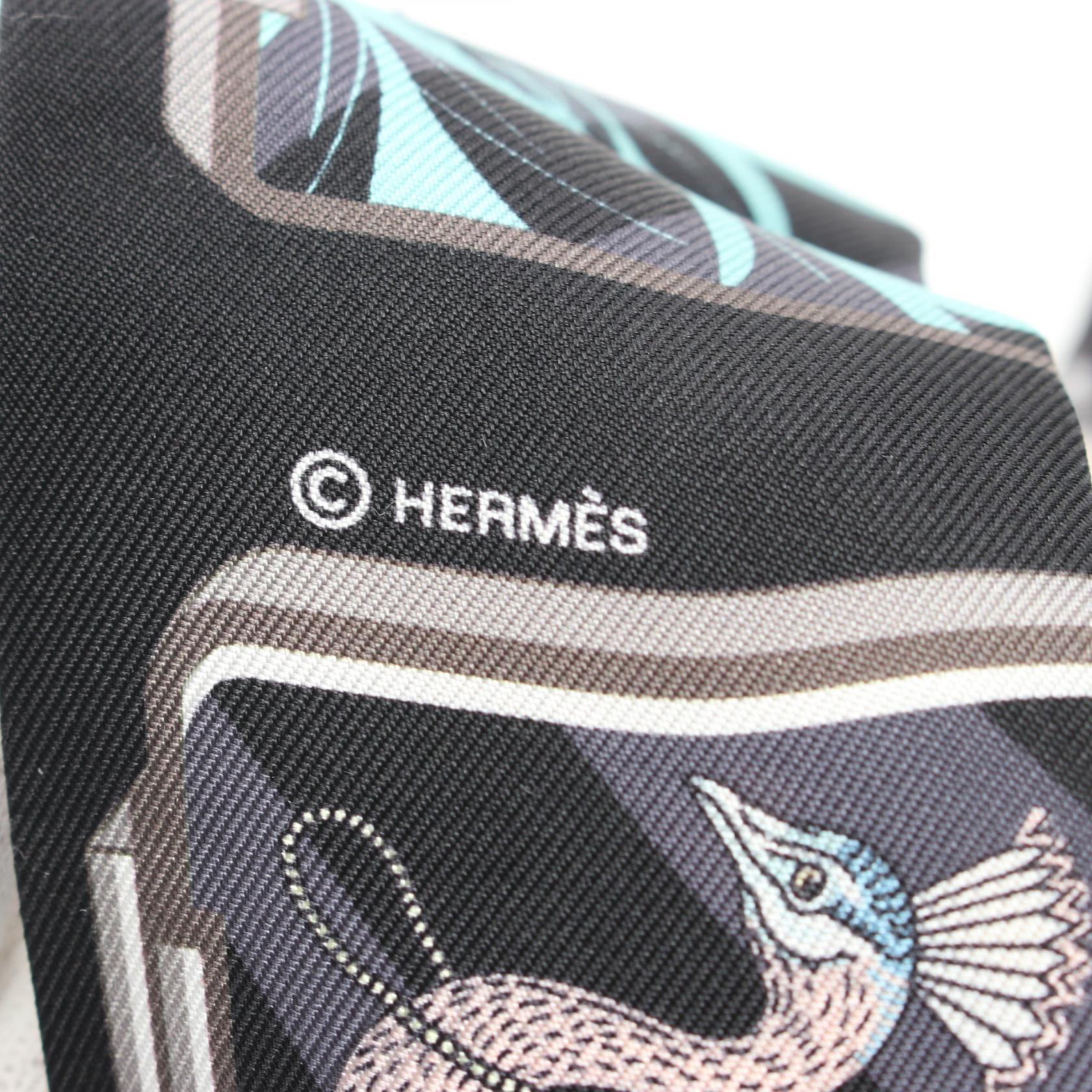 Hermes Silk Twilly Scarf Black Multi