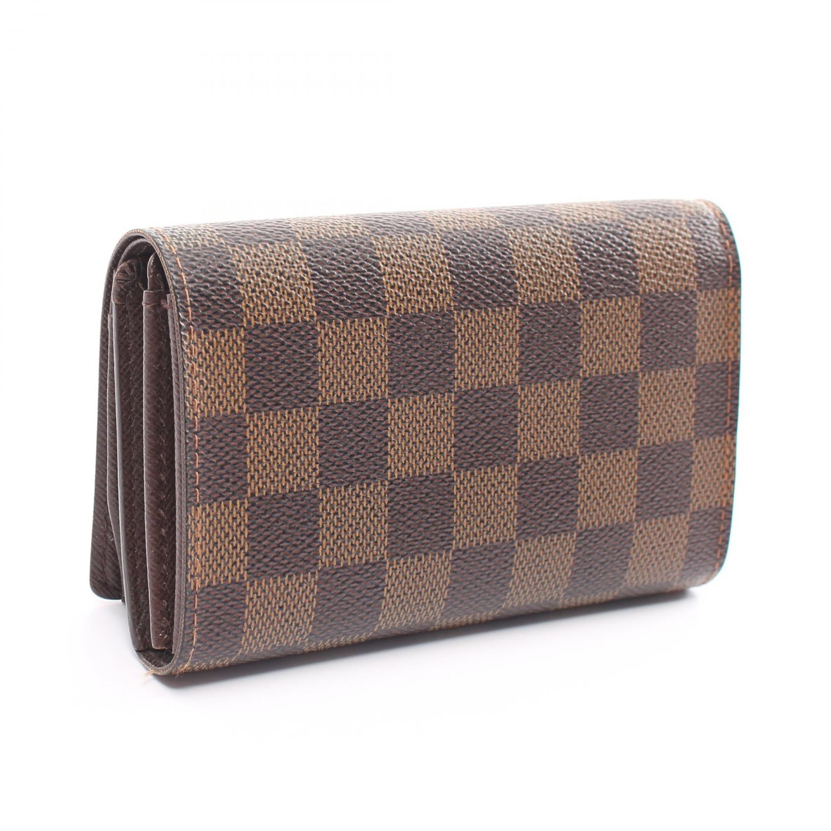 Louis Vuitton Damier Ebene Portefeuille Tresor Canvas Short Wallet N61736 in Good Condition