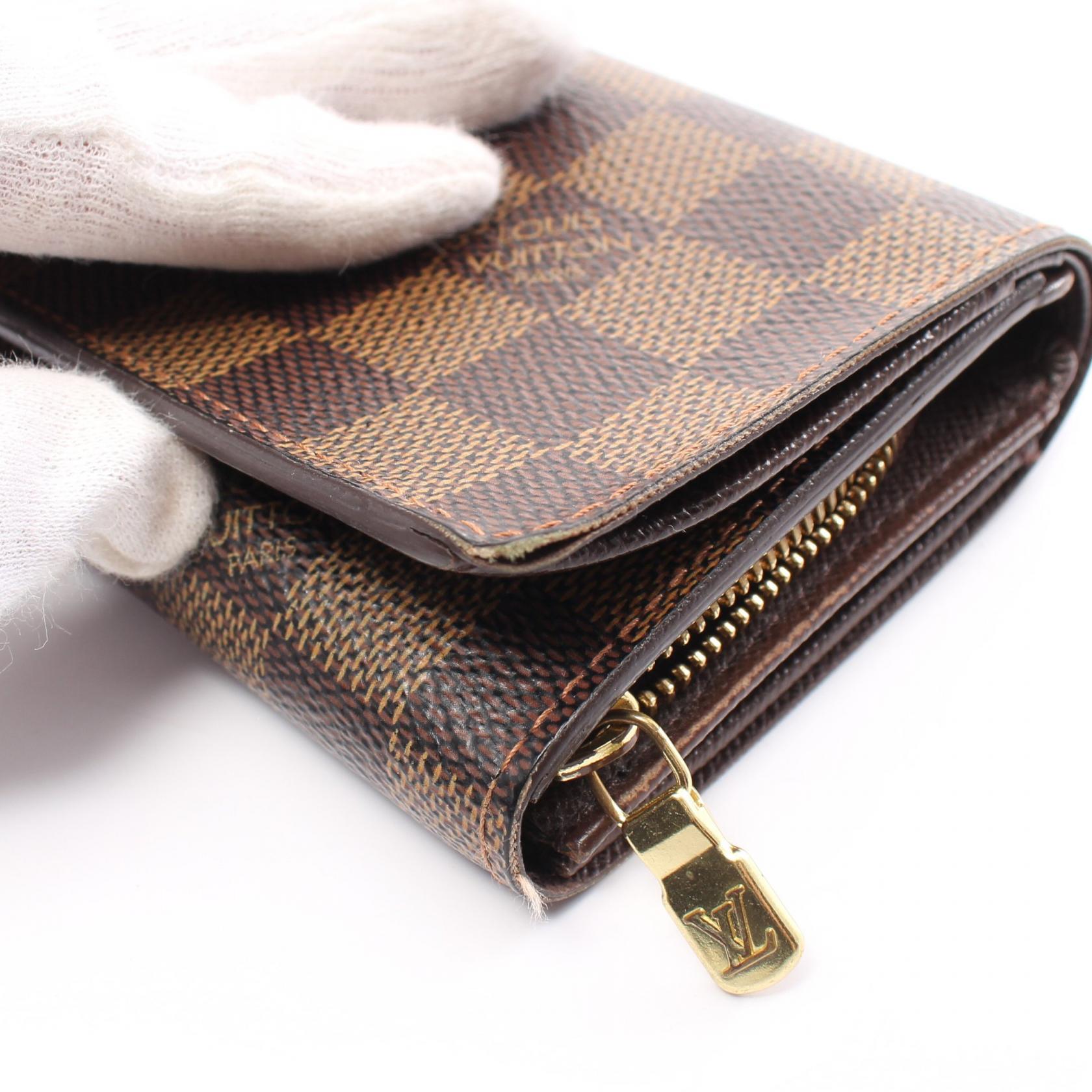 Louis Vuitton Damier Ebene Portefeuille Tresor Canvas Short Wallet N61736 in Good Condition