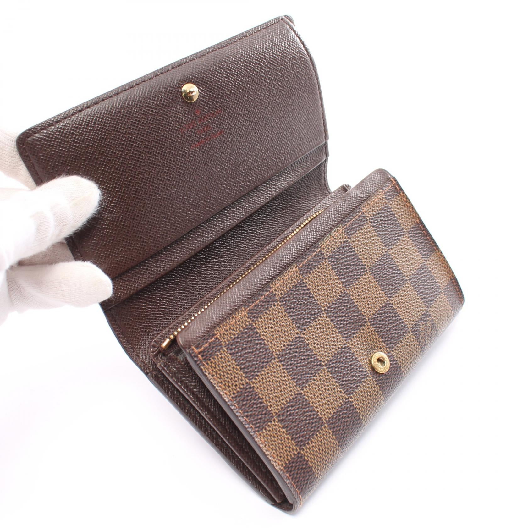 Louis Vuitton Damier Ebene Portefeuille Tresor Canvas Short Wallet N61736 in Good Condition