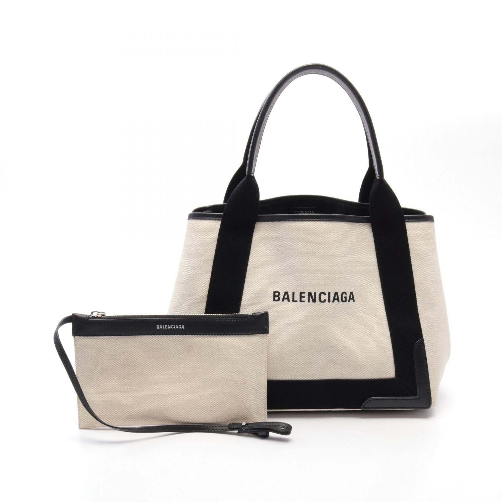 Balenciaga Navy Cabas S Canvas Leather Tote