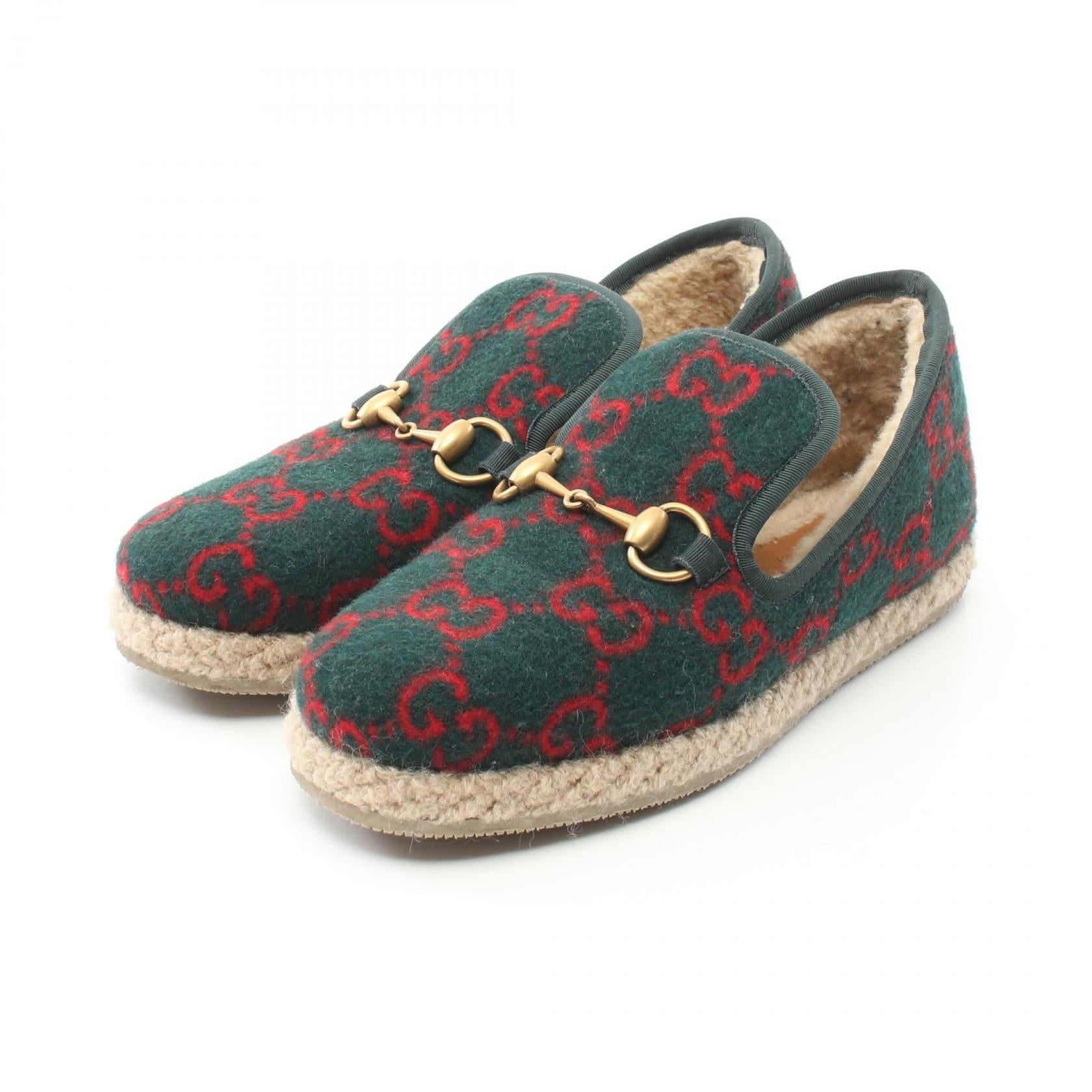 Gucci Wool Horsebit Loafers Green/Red