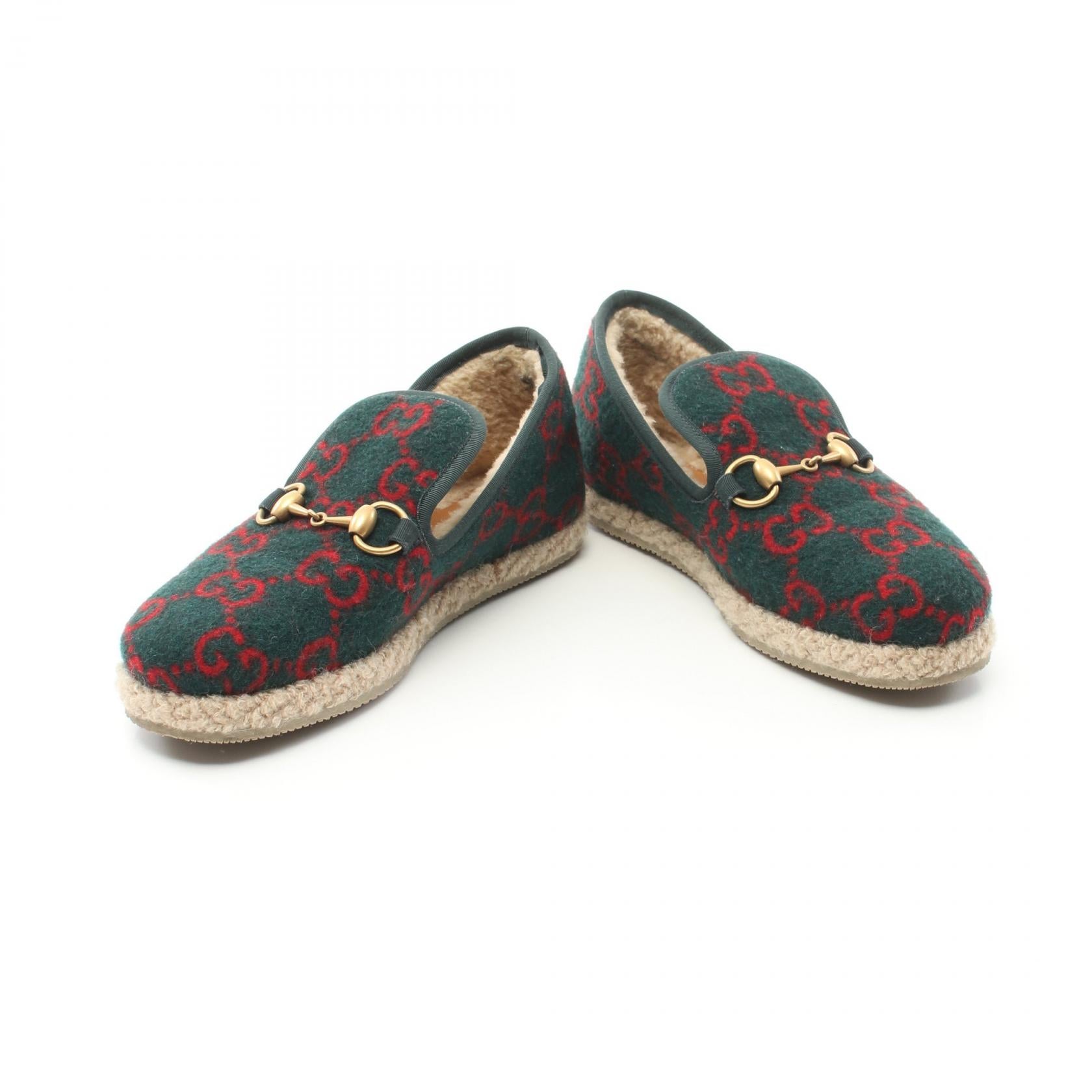 Gucci Wool Horsebit Loafers Green/Red