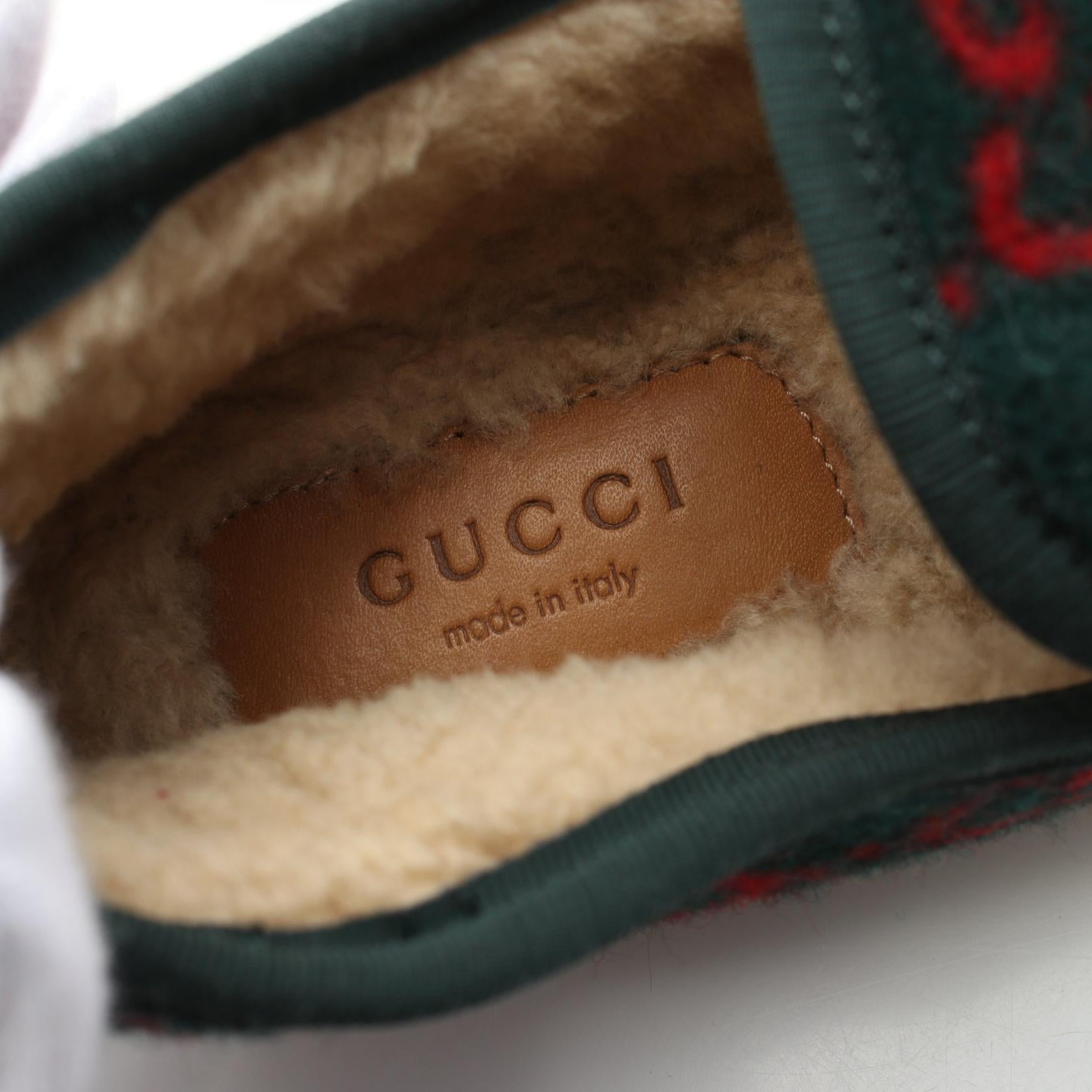 Gucci Wool Horsebit Loafers Green/Red