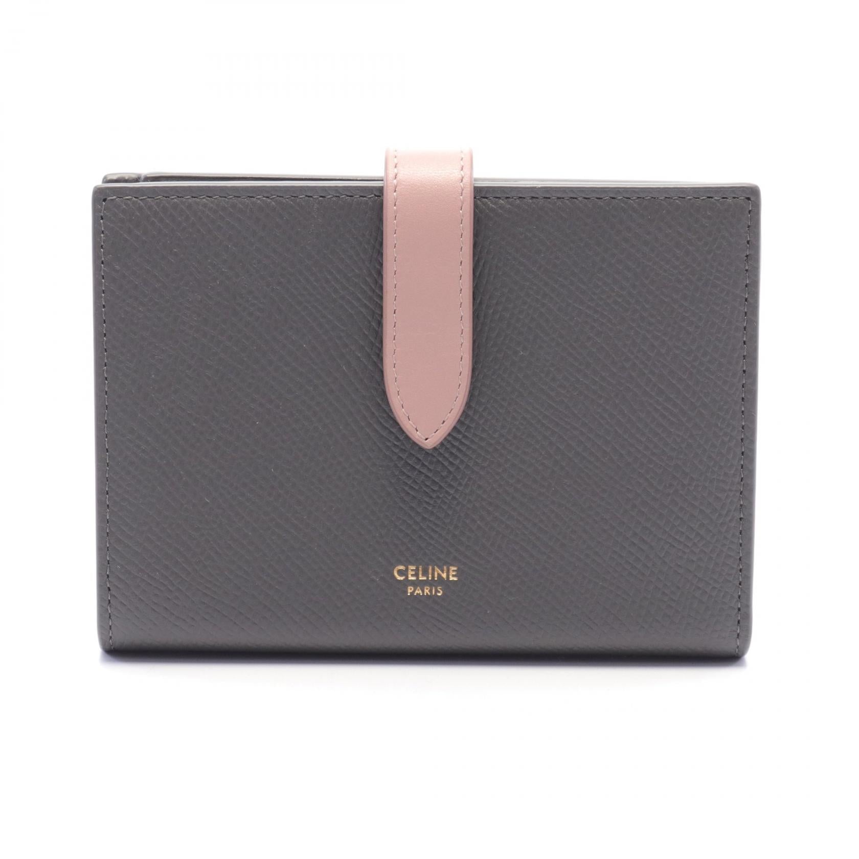 Celine Medium Strap Leather Wallet Gray/Pink