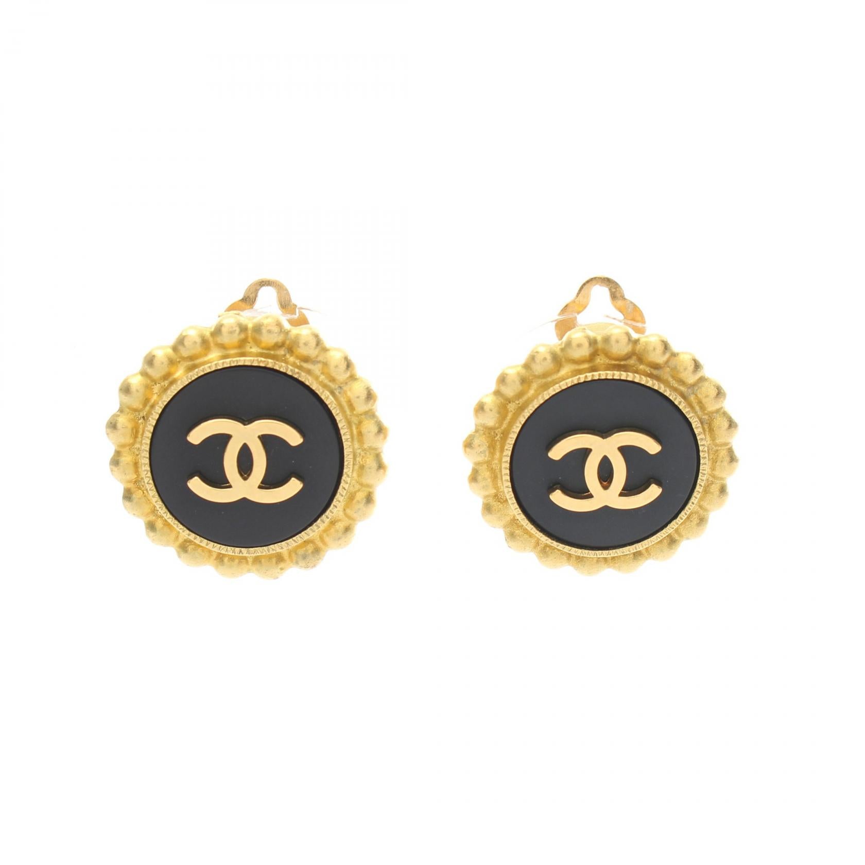 Chanel Coco Mark Earrings Gold/Black