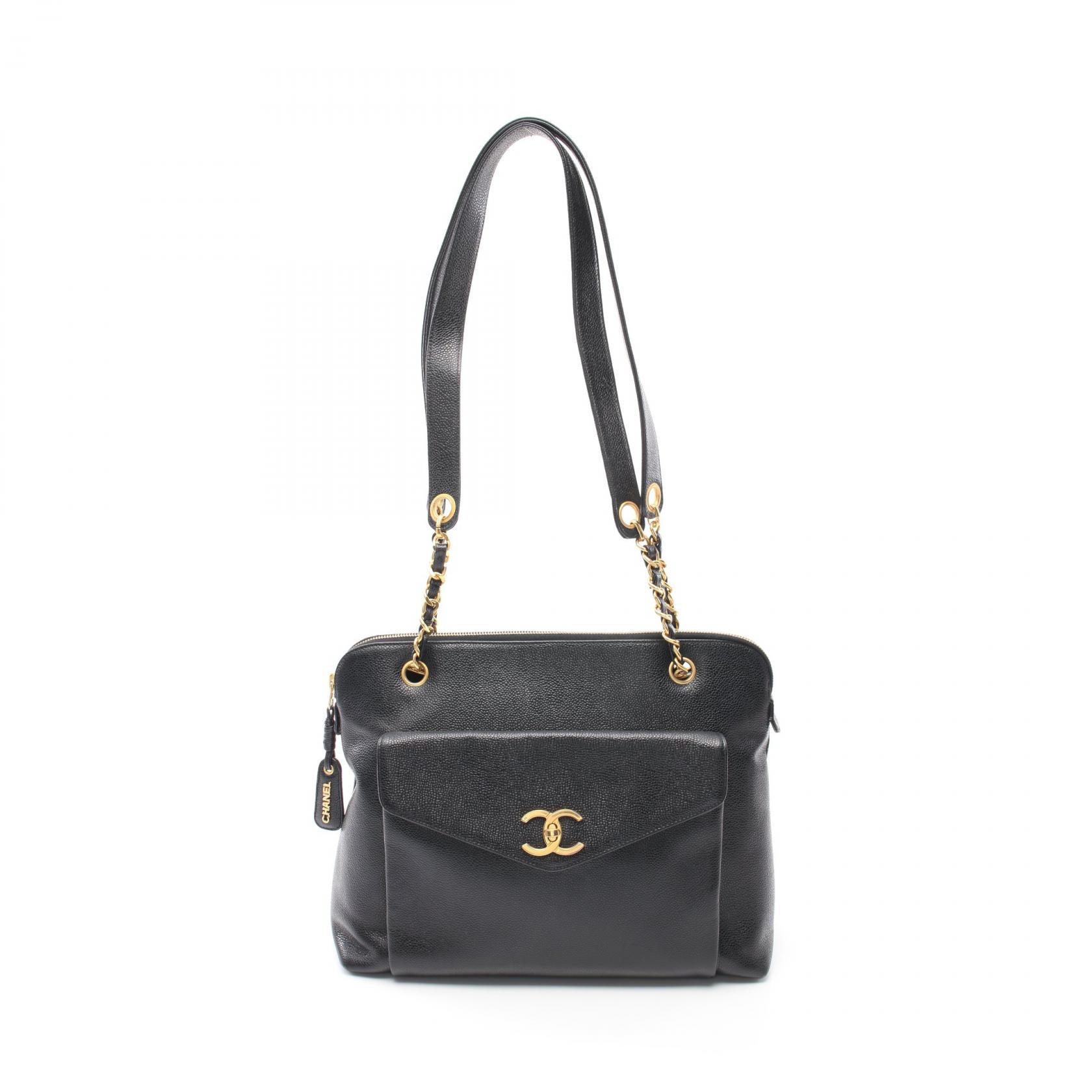 Chanel Vintage Coco Turnlock Black Caviar Skin Chain Tote Bag Leather Shoulder Bag in Good Condition