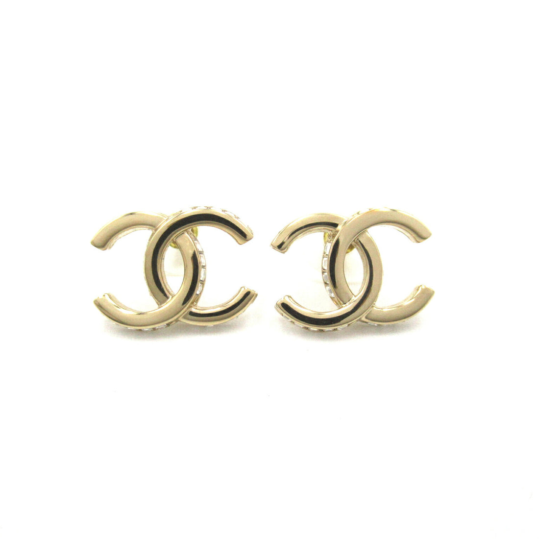 Chanel Coco Mark Earrings Gold Plated Rhinestone