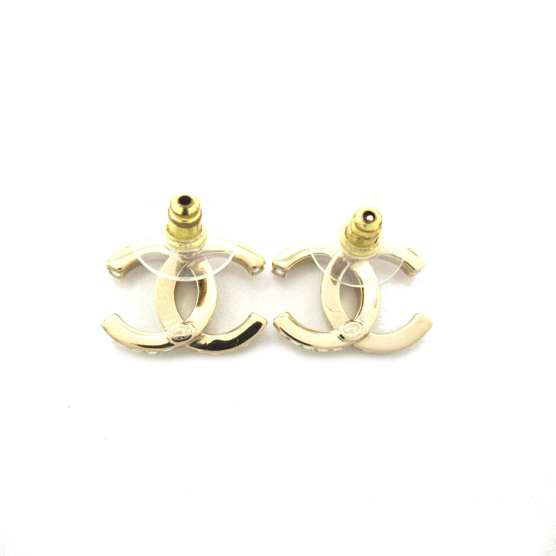 Chanel Coco Mark Earrings Gold Plated Rhinestone