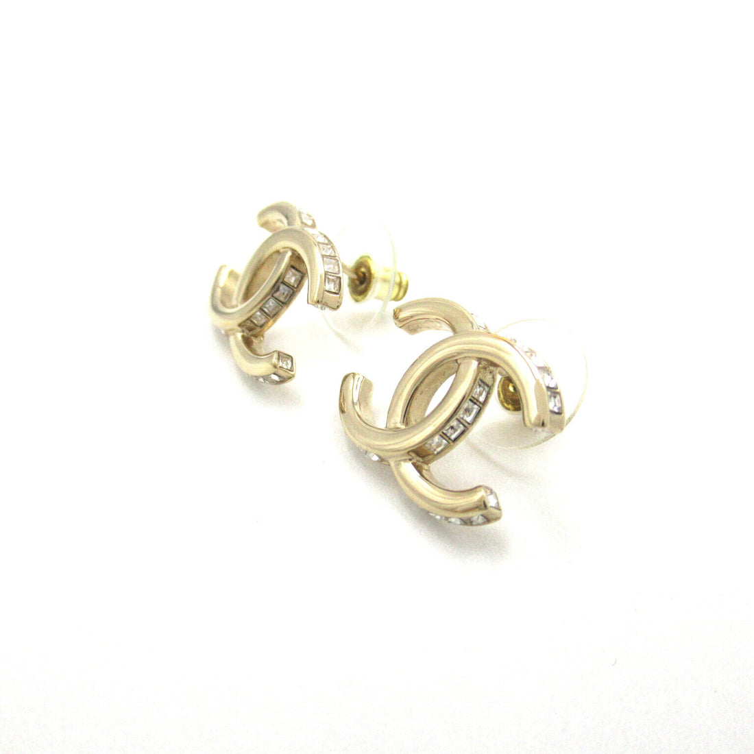 Chanel Coco Mark Earrings Gold Plated Rhinestone