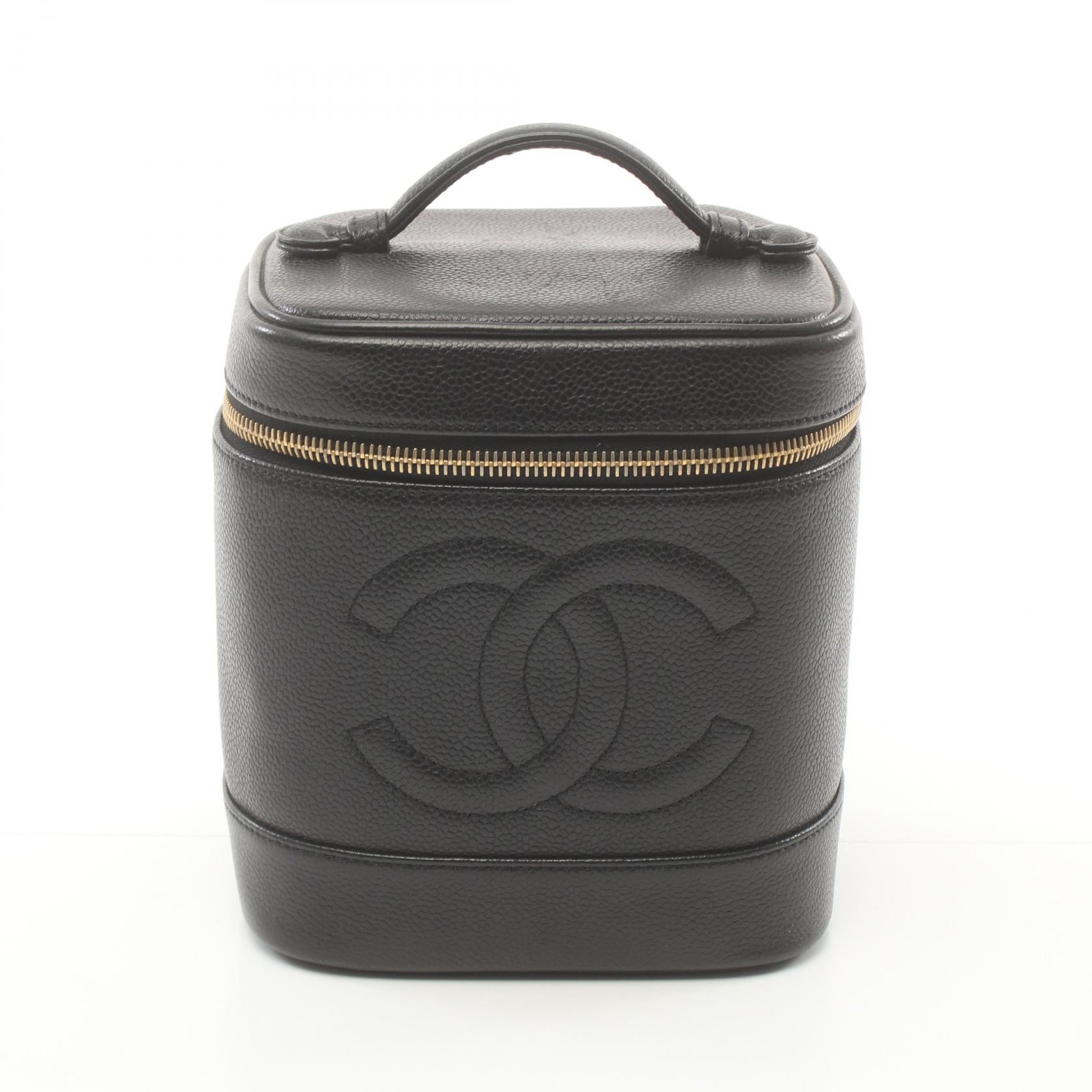 Chanel CC Caviar Vertical Vanity Case Leather Vanity Bag A01998 in Very Good Condition