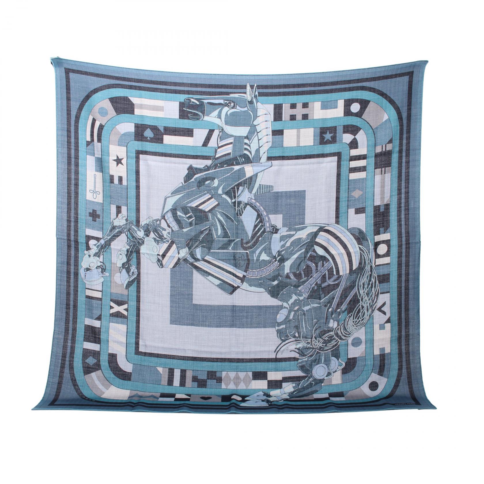 Hermes Silk Cashmere Scarf Blue Multicolor