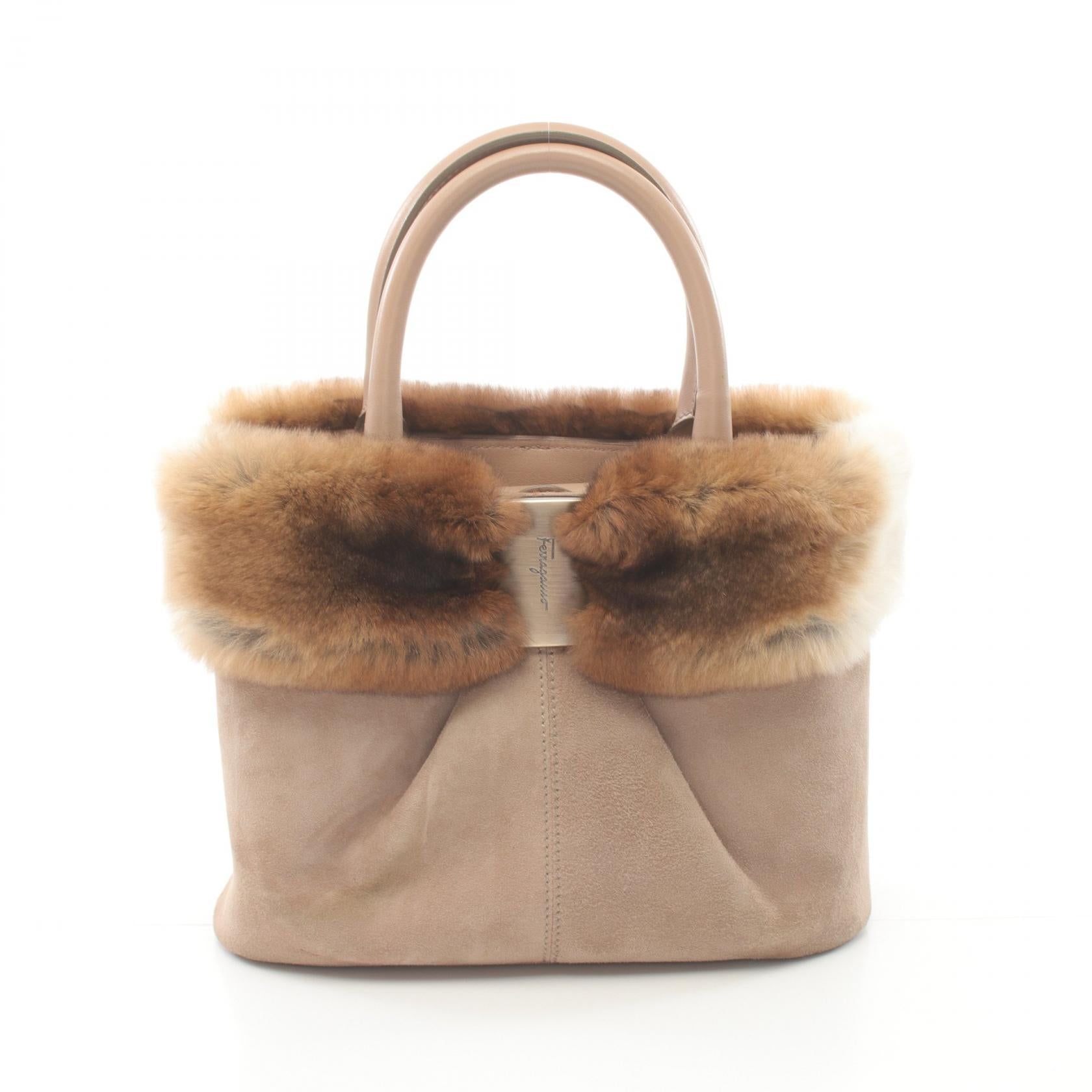 Salvatore Ferragamo Suede Leather Rabbit Fur Handbag