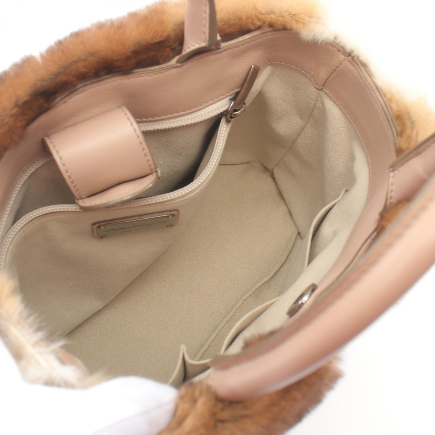 Salvatore Ferragamo Suede Leather Rabbit Fur Handbag